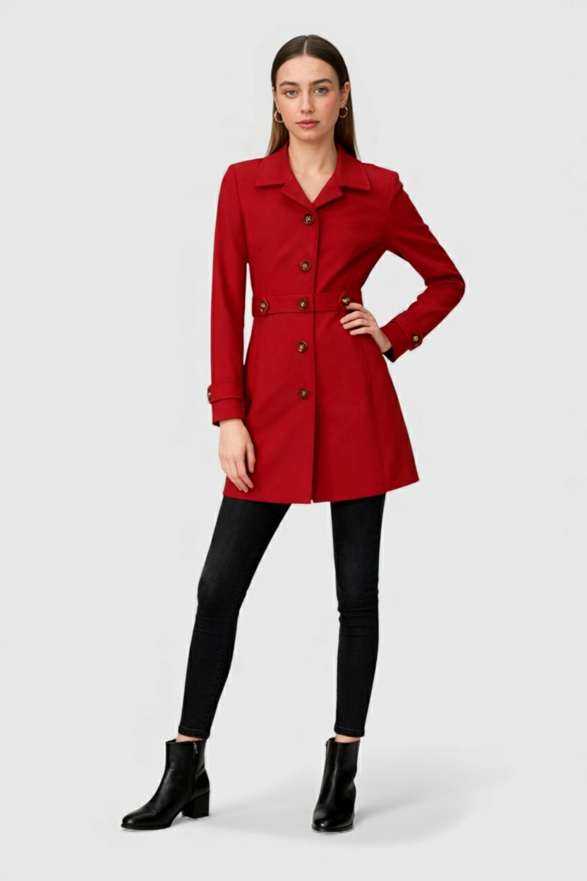 Coat : Mid-Length Red Winter Coat in van Vanda Liamo