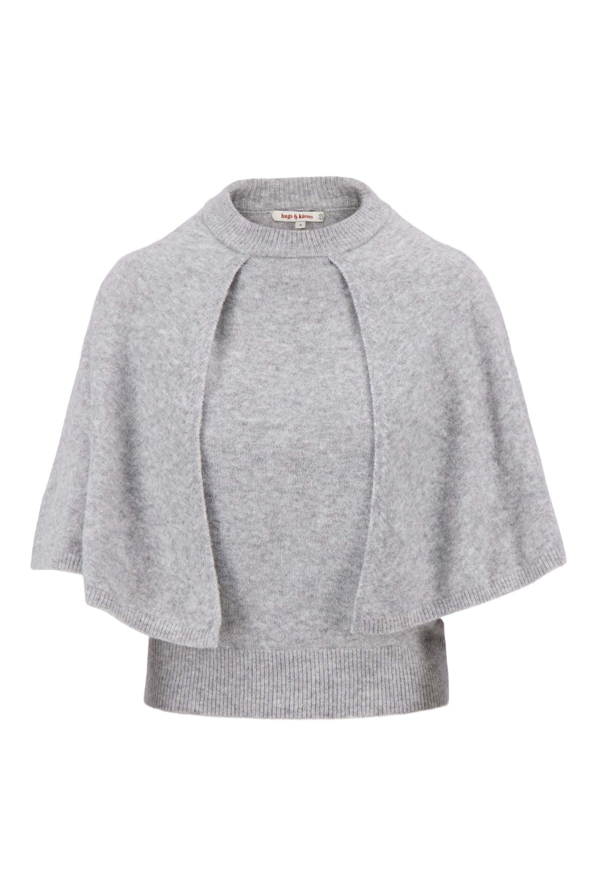 Sweater : Knitted Sweater with Cape in Light Grey Melange van Vandaliamo