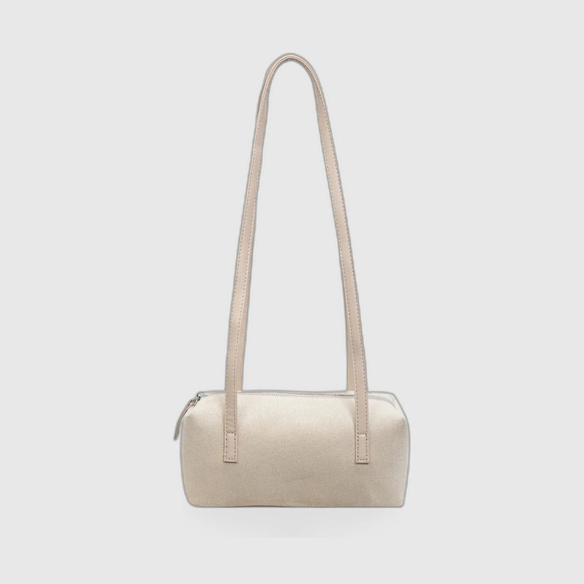 Shoulder Bag : Compact Barrel Underarm Bag – Small Zip Shoulder Tote in Beige van Vanda Liamo