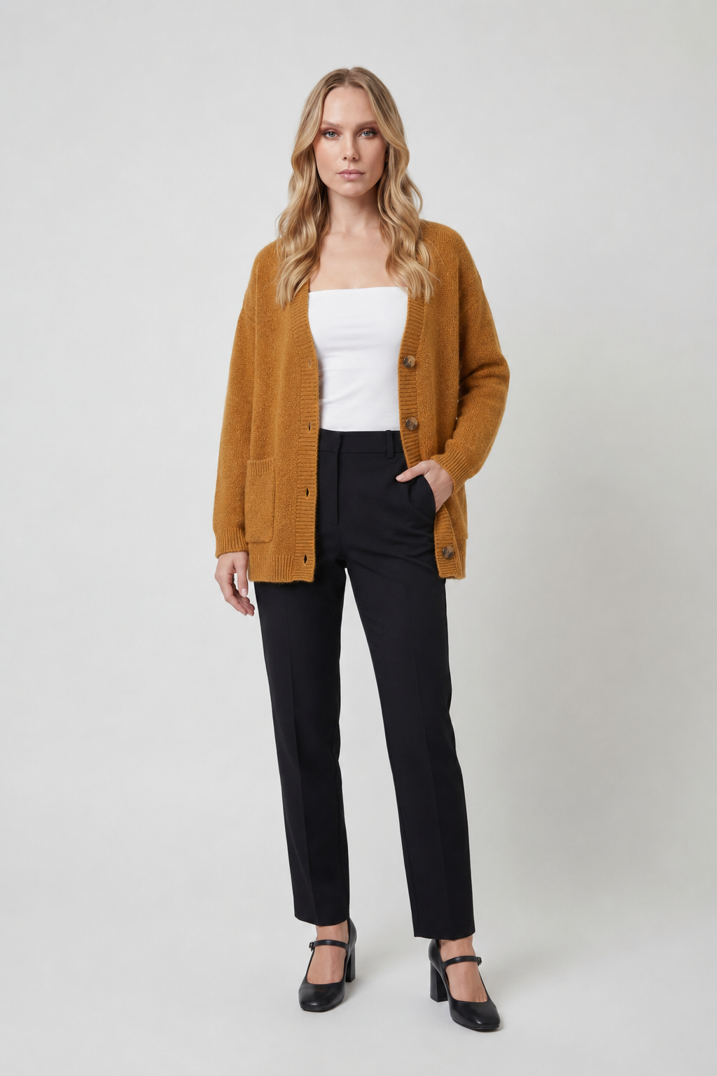 Women's Brown V-Neck Knit Cardigan