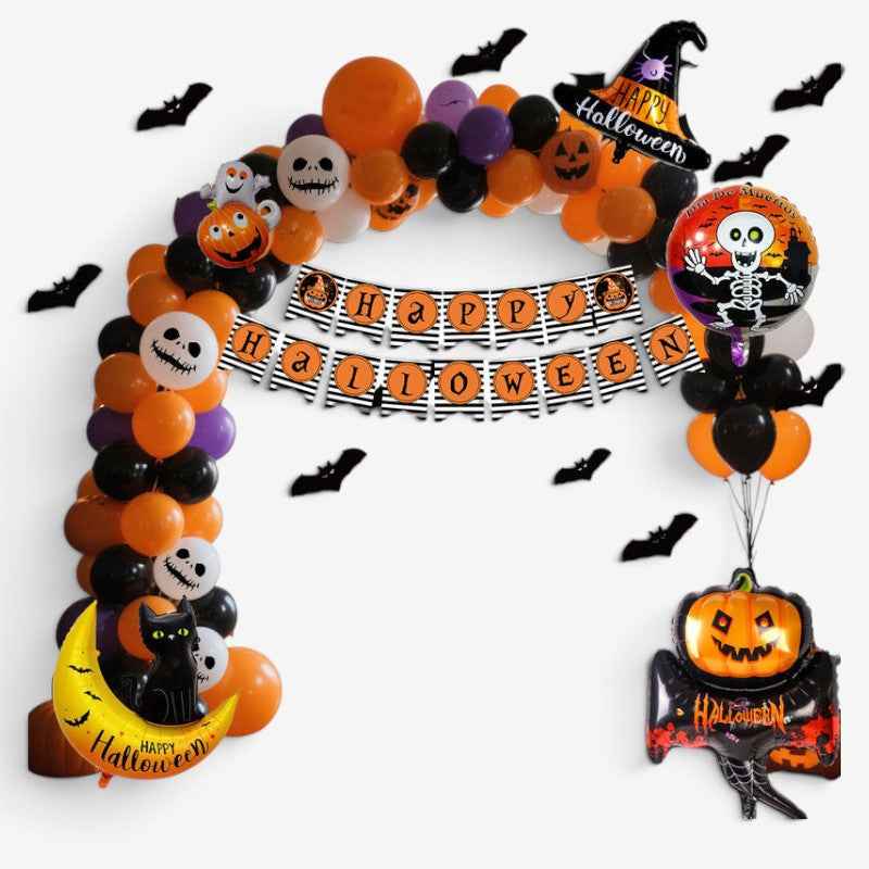 Gifts – Seasonal – Halloween : Halloween Pumpkin Print Balloon Decoration Set in Multicolor van Vandaliamo