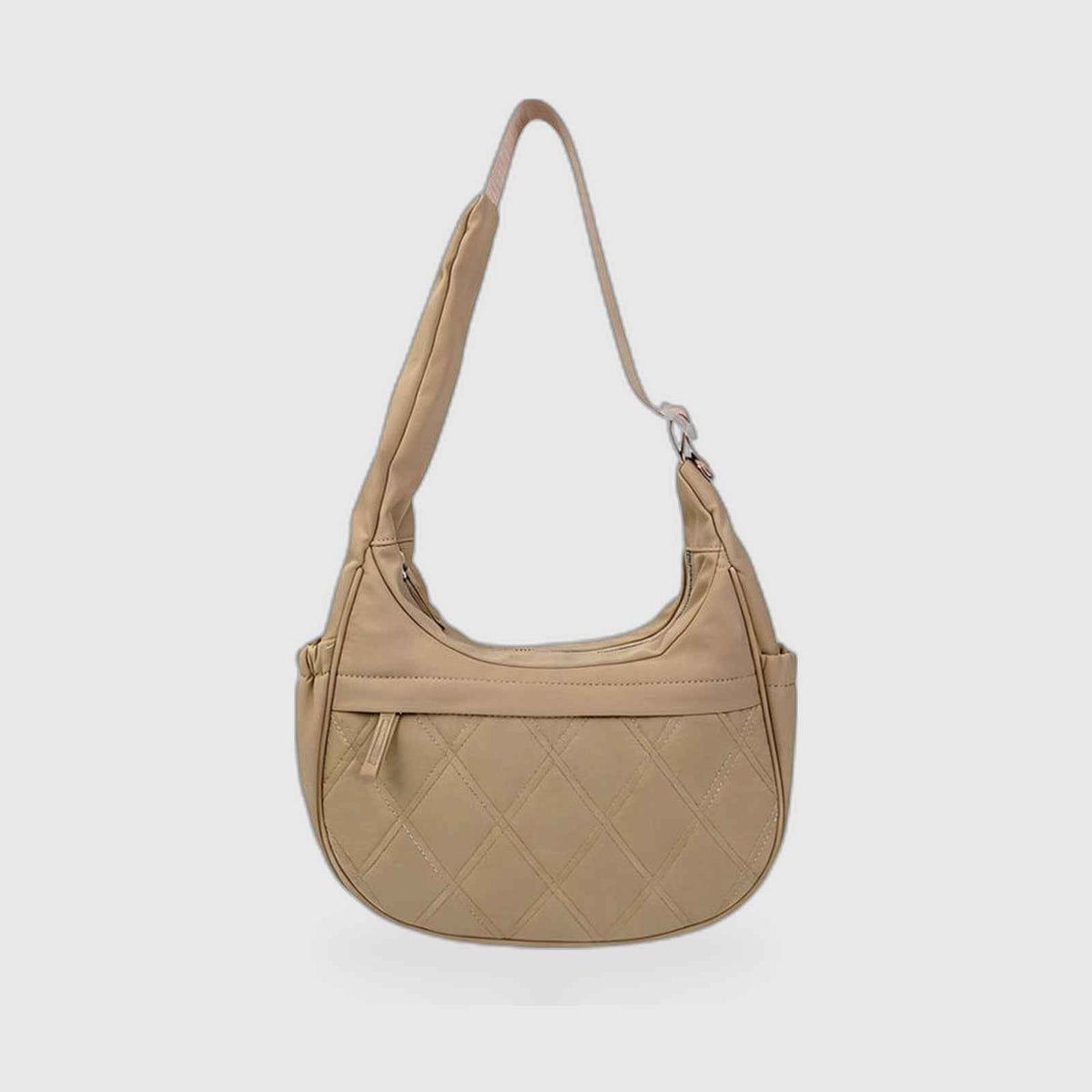 Hobo Bag : Quilted Crescent Hobo Bag – Diamond-Stitch Shoulder Bag in Camel van Vanda Liamo