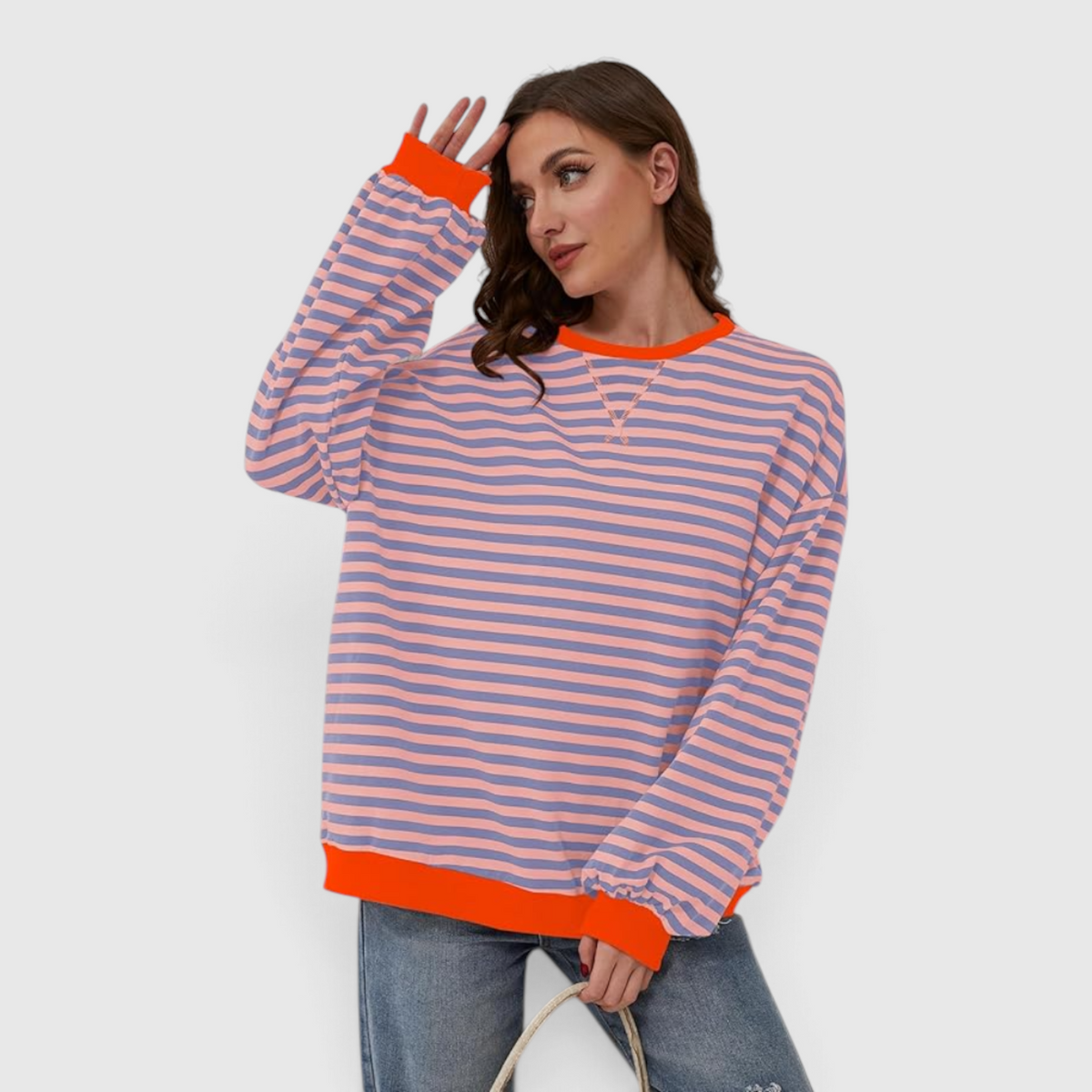 Women's Striped Crewneck Sweater - Casual Knit Top