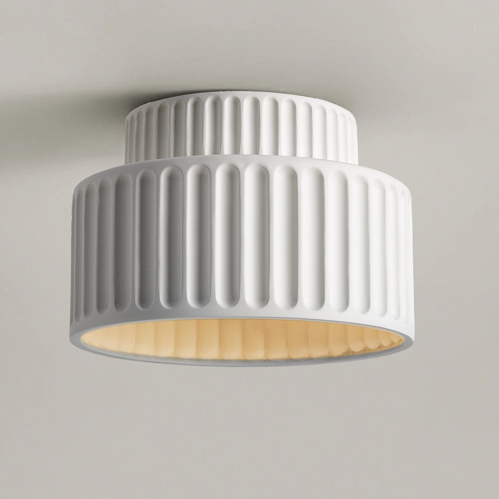 Ribbed Ceiling Lamp - Two-Tier Drum Design