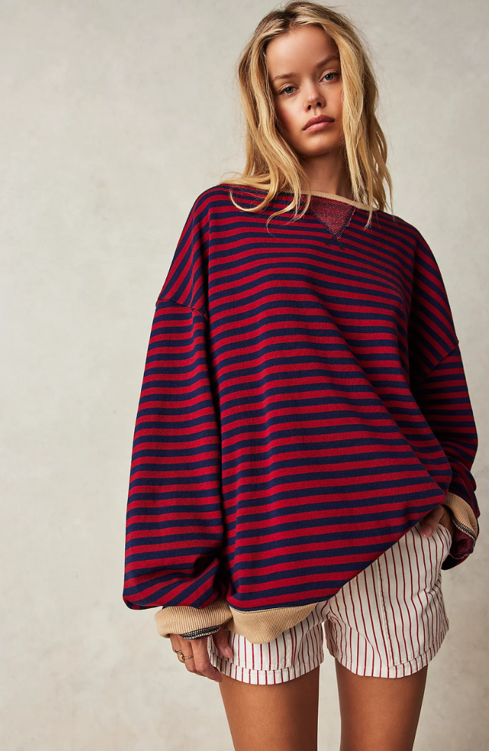 Women's Striped Crewneck Sweater - Casual Knit Top