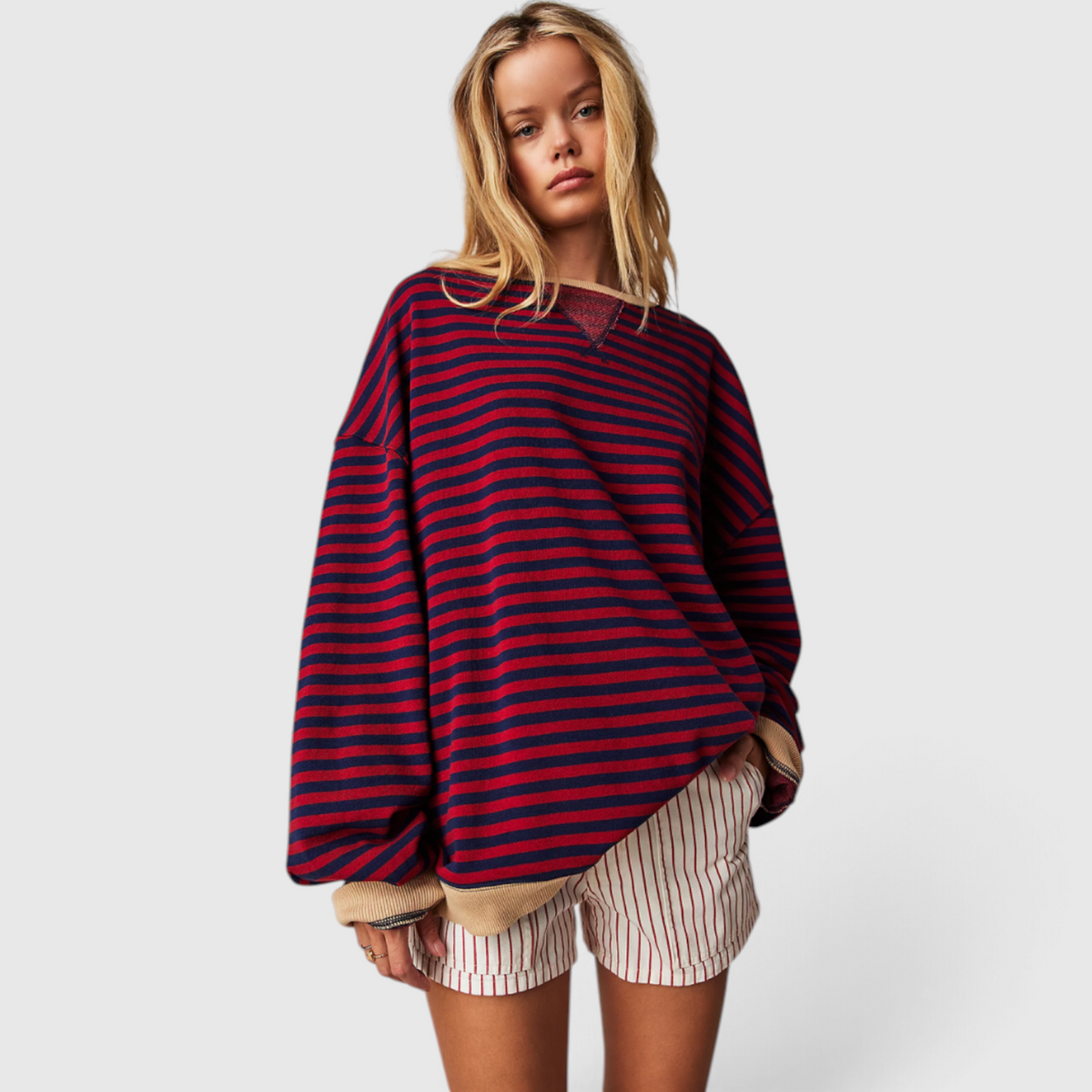 Women's Striped Crewneck Sweater - Casual Knit Top