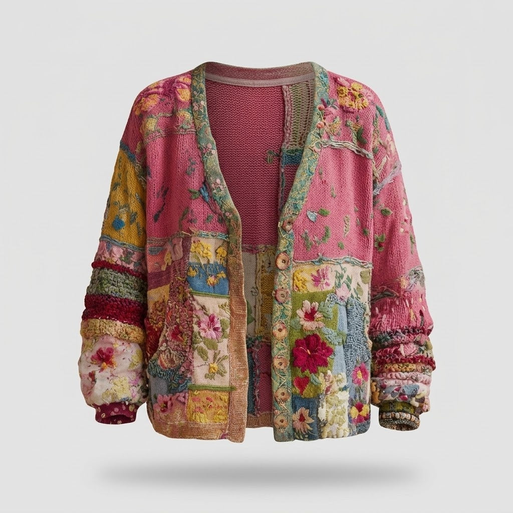 Womenswear/Knitwear : Women's Floral Patchwork Cardigan Vest, Zoe in van Vanda Liamo