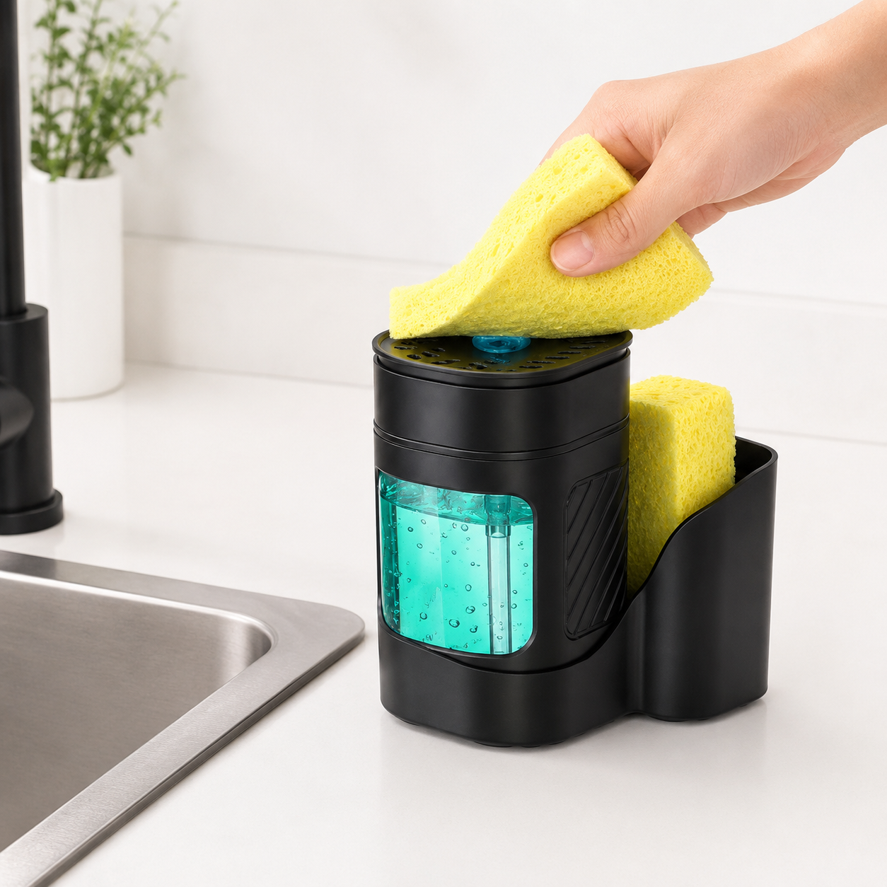 3-in-1 Countertop Liquid Soap Dispenser with Sponge Caddy