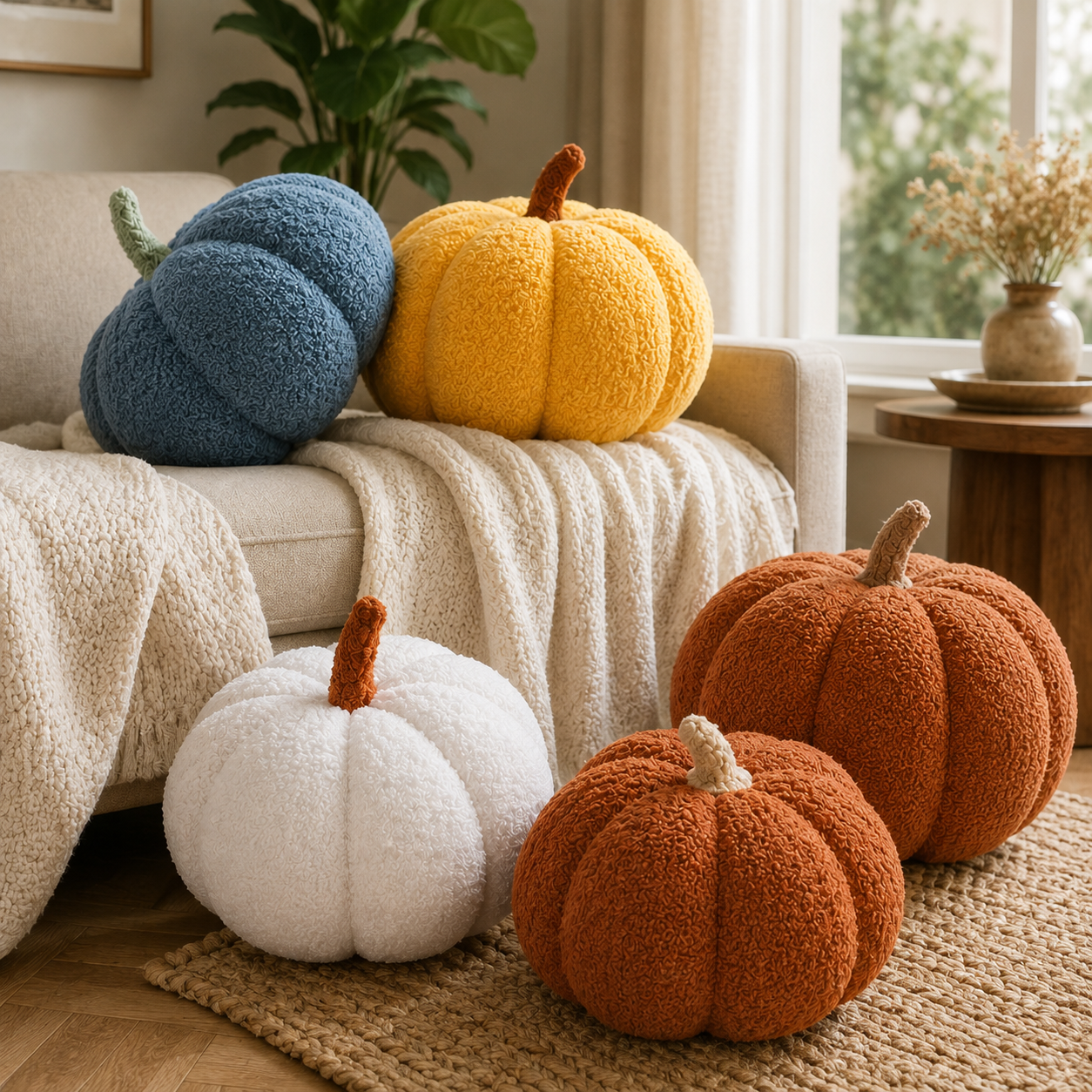Plush Pumpkin Decorative Pillow - Soft Autumn and Halloween Decoration