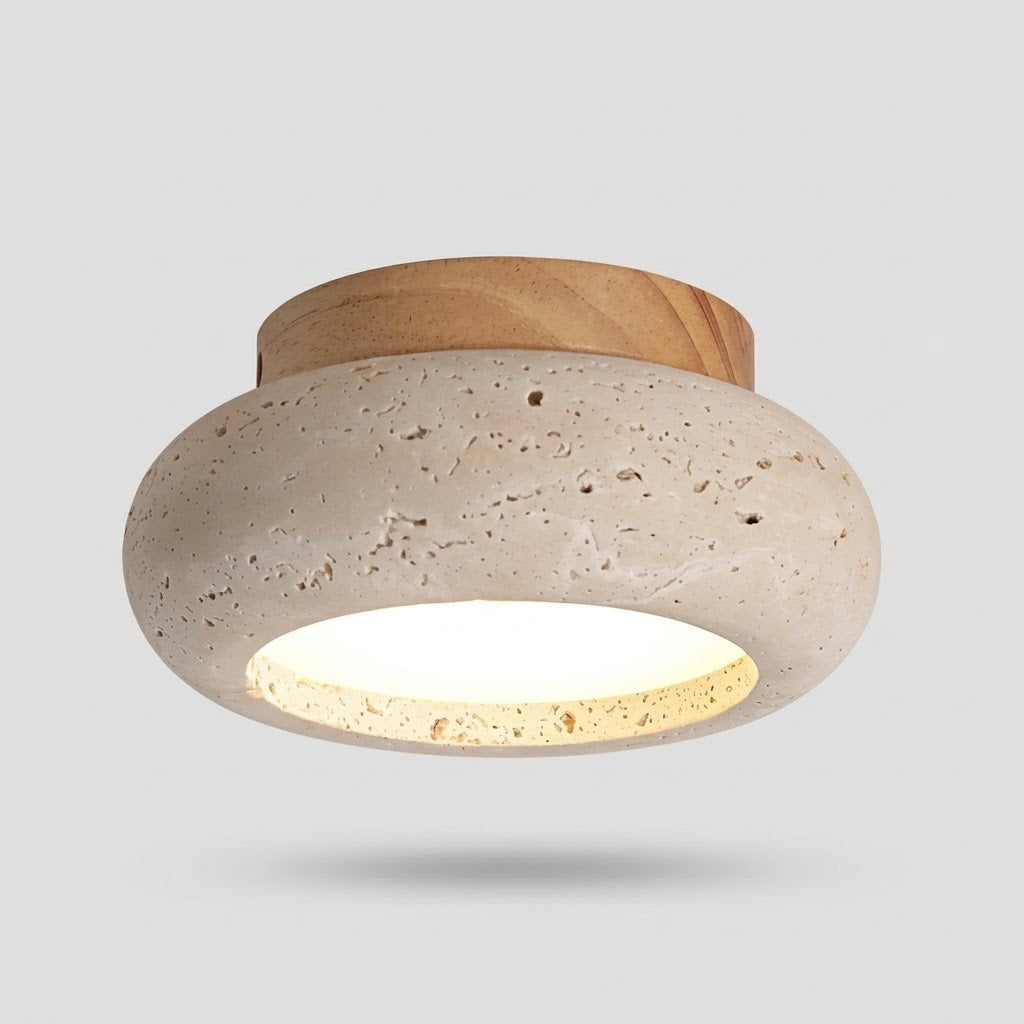 Havenwood - Travertine and Wood Ceiling Light