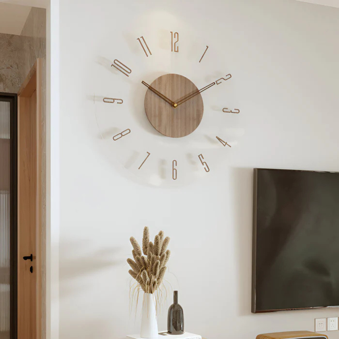 Wall Clock : Stylish Modern Wall Clock 30cm – Acrylic & Wood, Silent Movement in B van Vanda Liamo