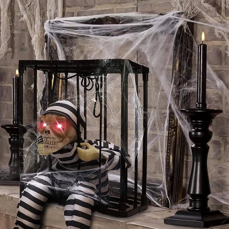 Skeleton Cage Decoration with Motion Sensor - Glowing Eyes and Sound