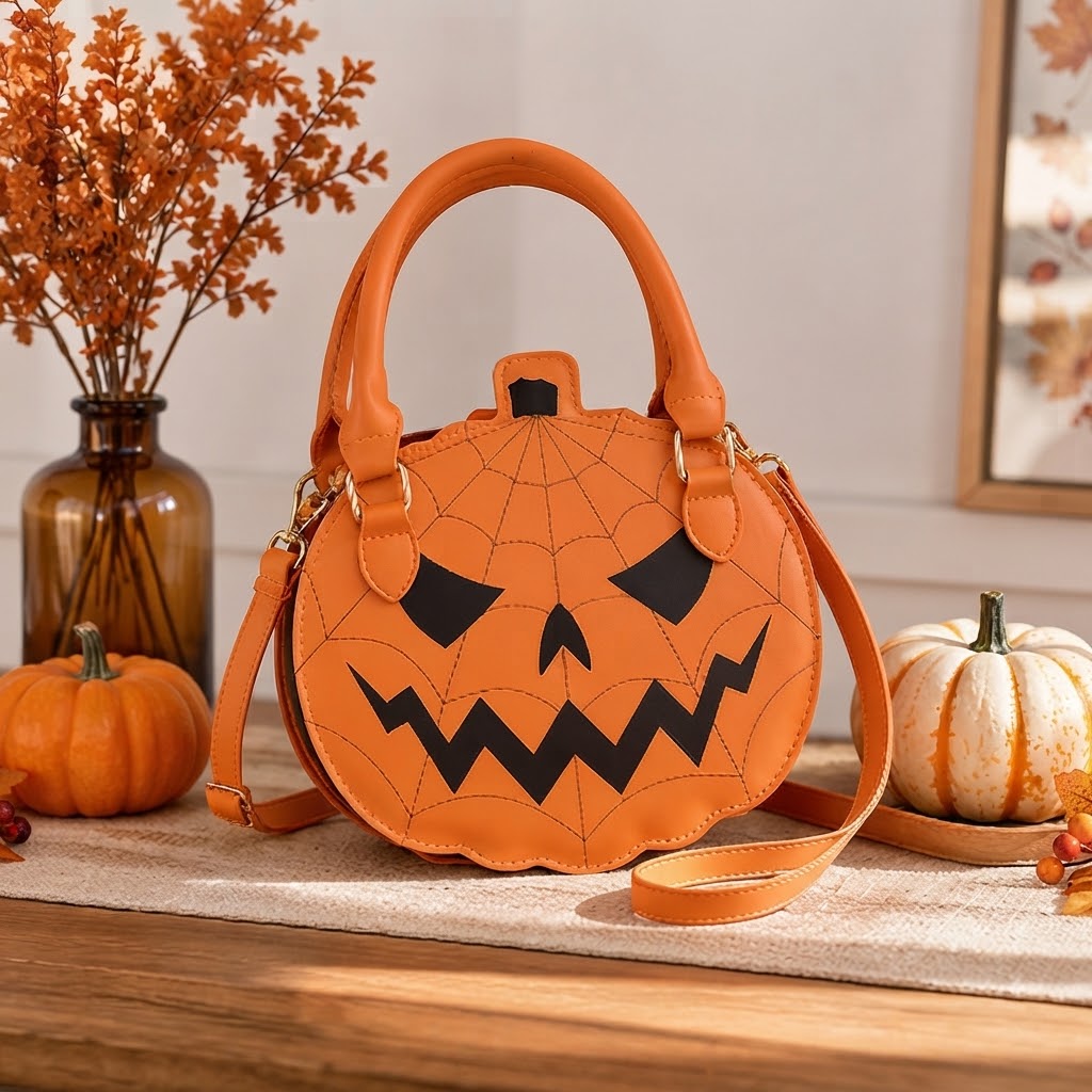 Pumpkin Faux Leather Handbag - Halloween Accessory