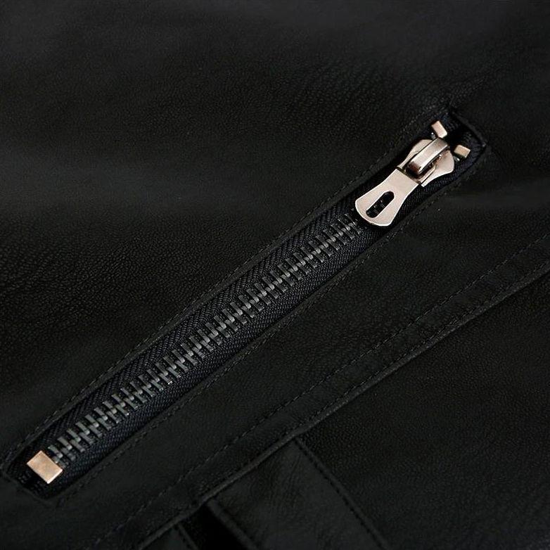 Men's Biker Jacket in Faux Leather with Contrast Stripe Detail