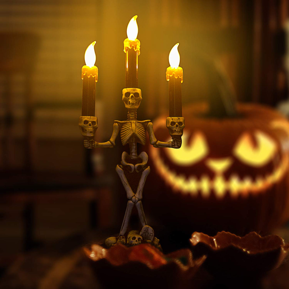 Skeleton Candelabra LED Candle Holder - Spooky Table Light