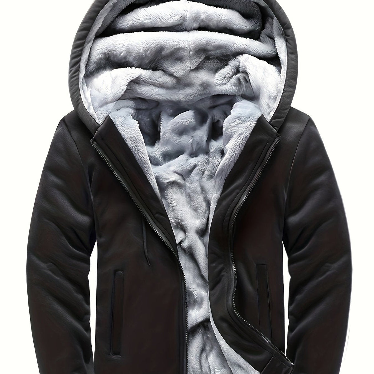 Men's Warm Fleece Hooded Colorblock Jacket