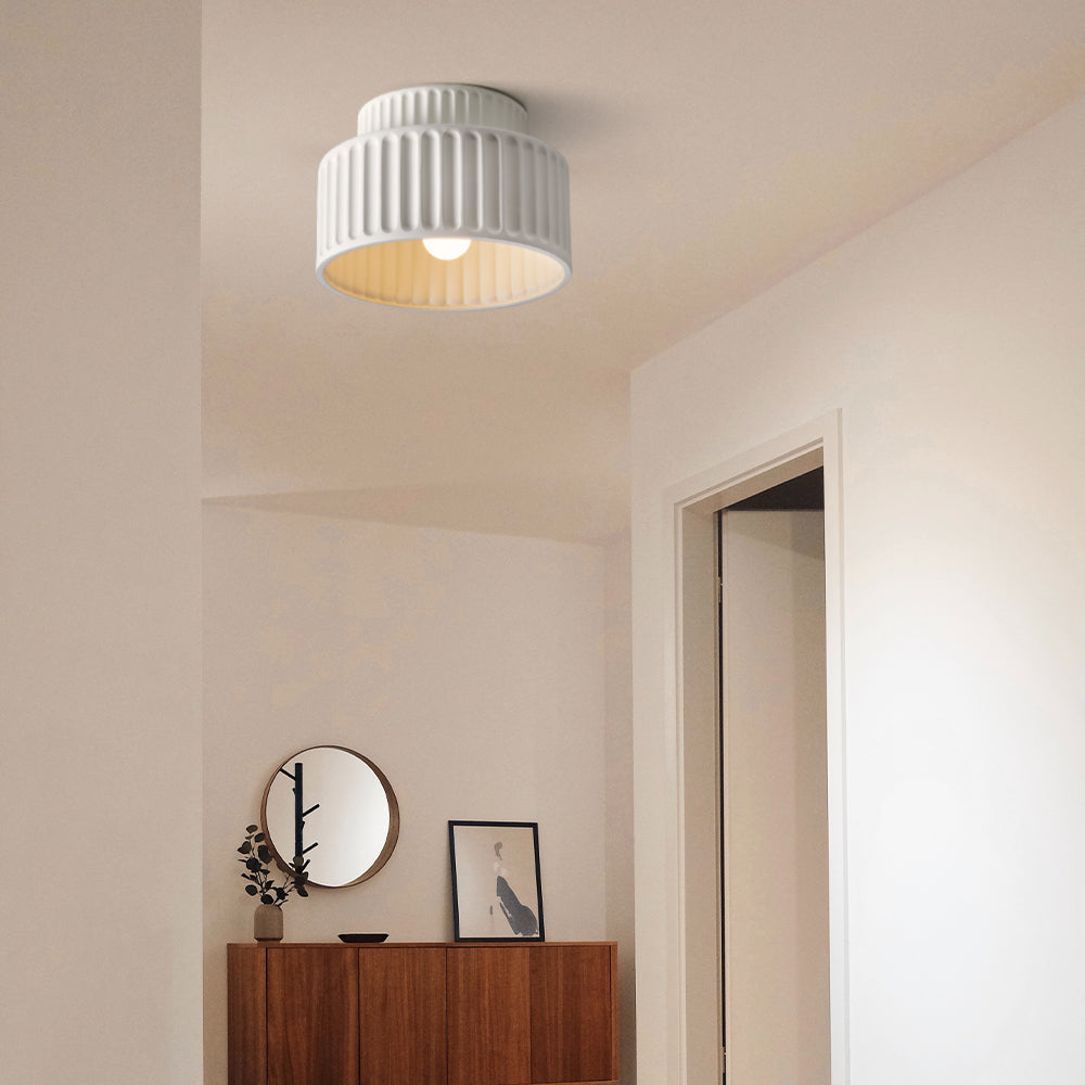 Ribbed Ceiling Lamp - Two-Tier Drum Design