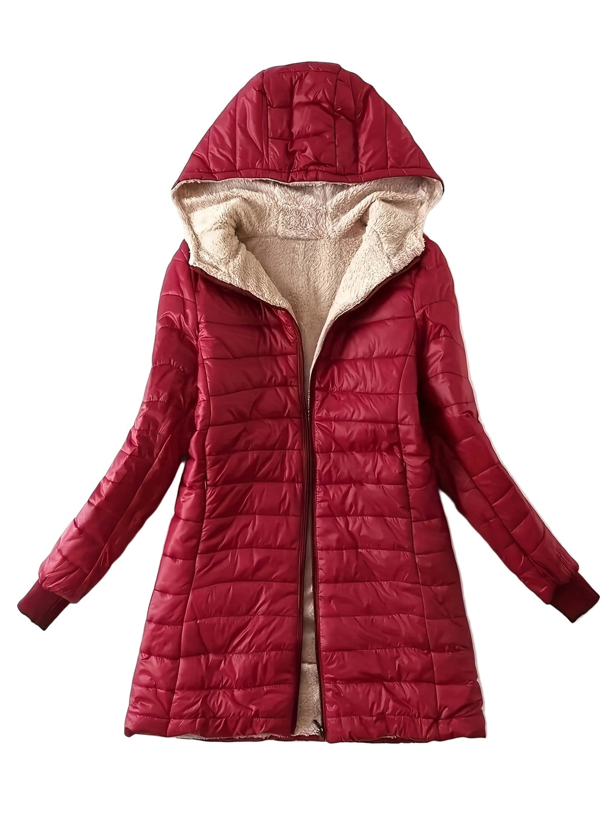 Women's Mid-Length Hooded Fleece-Lined Jacket