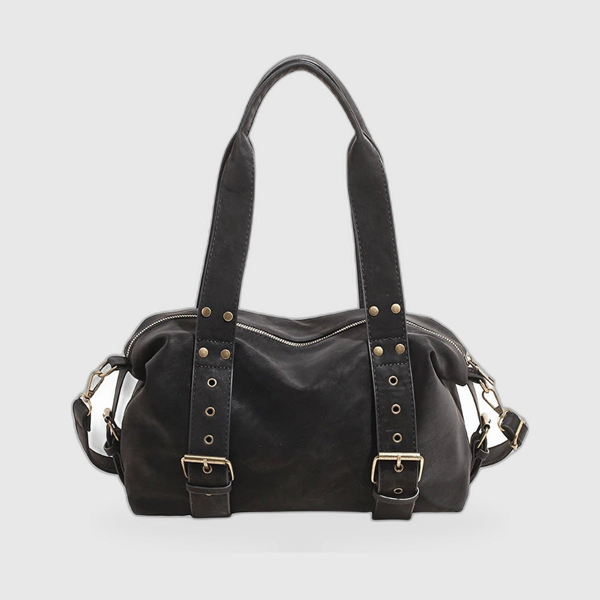 Shoulder Bag : Structured Baguette Shoulder Bag – Studded Vegan Leather in Black van Vanda Liamo