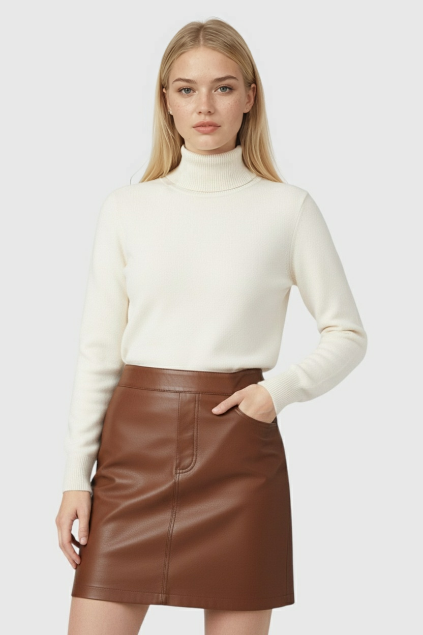 Women's Sweaters : Apricot Fleece Lined Thermal Turtleneck Sweater in van Vanda Liamo