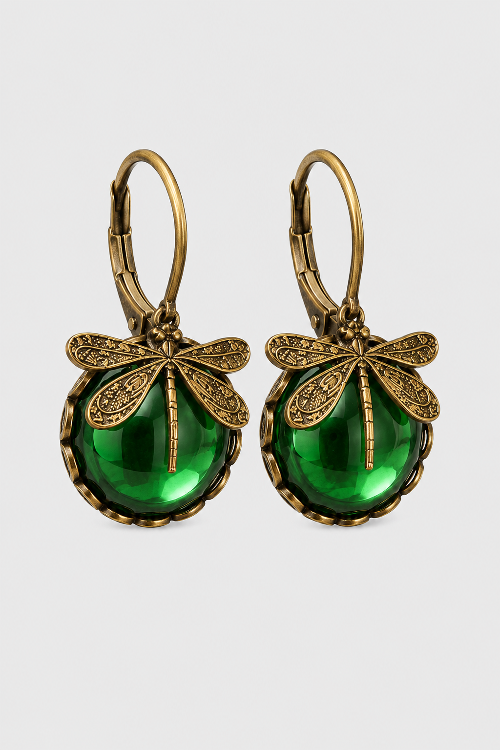 oorbellen : Antique Crystal Dragonfly Earrings in Dark green van Vandaliamo
