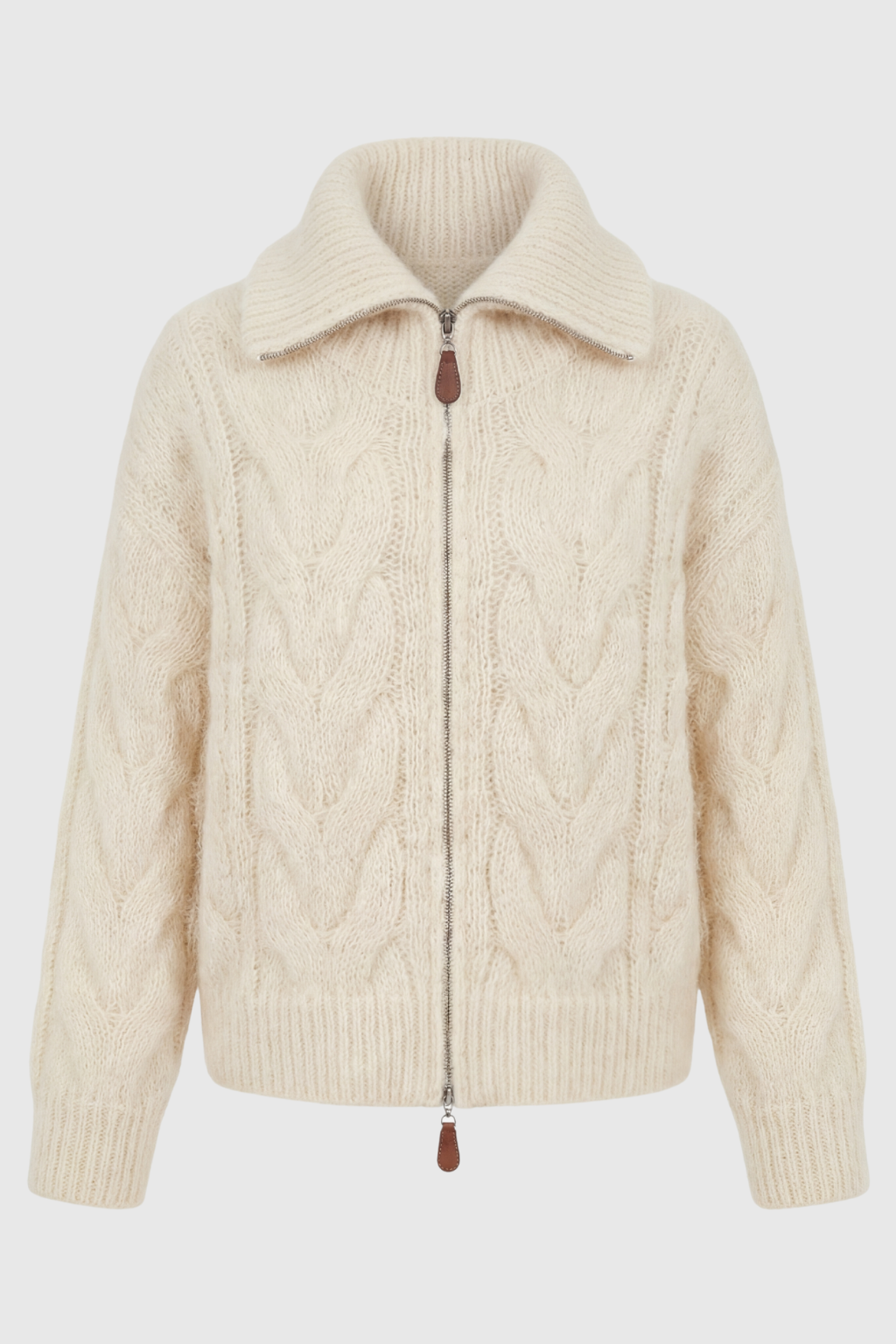 Cardigan : Women's Beige Cardigan with Zipper in Beige One Size van Vanda Liamo