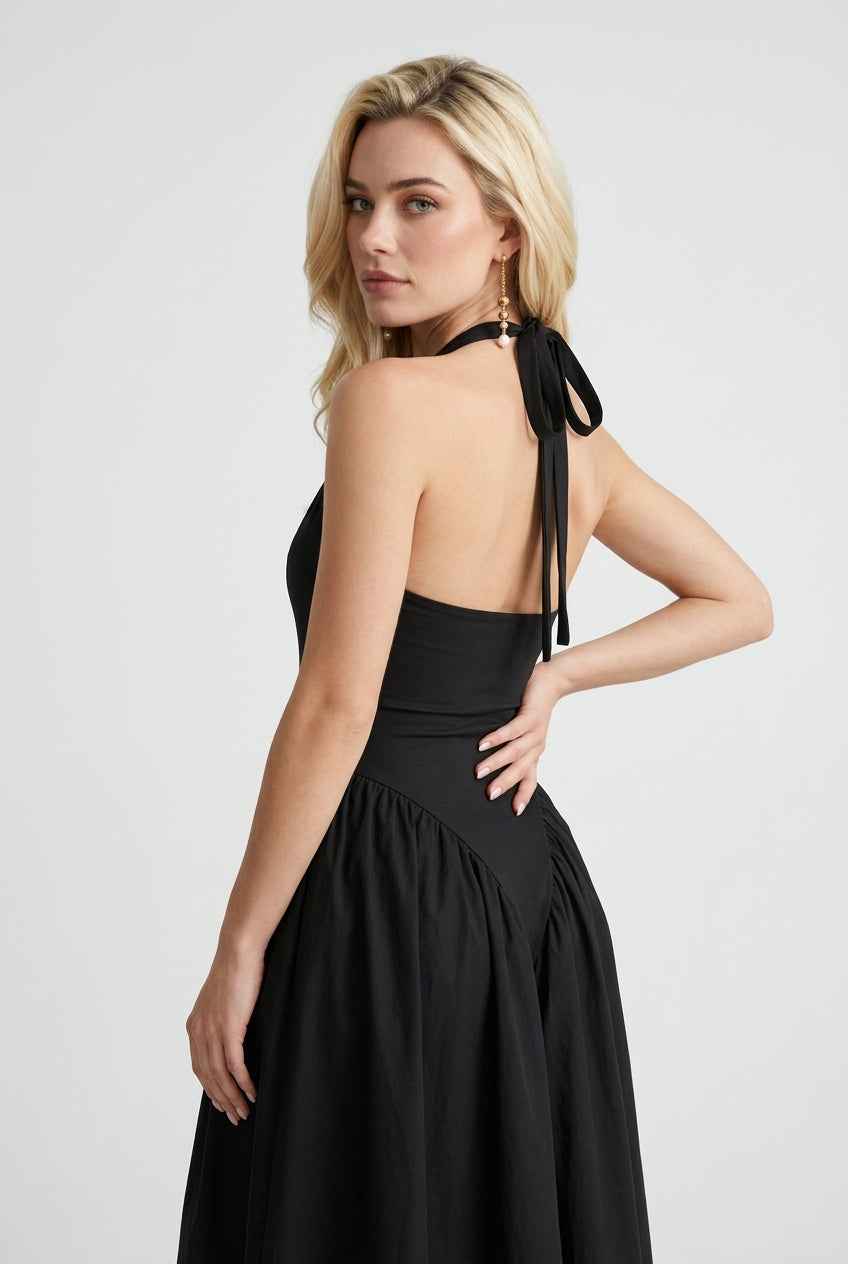 Women's Dresses : Black Contour Midi Dress – Timeless Slim Fit Dress for Evening & Formal Wear in van Vanda Liamo