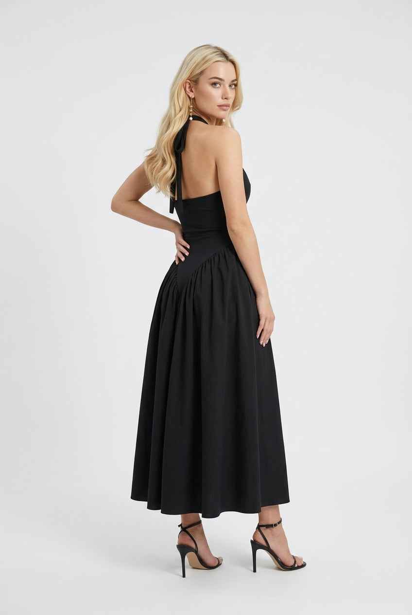 Women's Dresses : Black Contour Midi Dress – Timeless Slim Fit Dress for Evening & Formal Wear in van Vanda Liamo