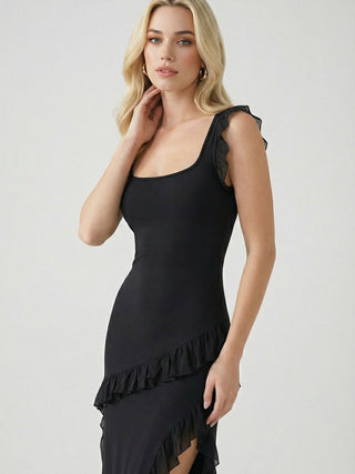 Black Sexy Maxi Dress for Women - Backless High Slit Night Out Gown