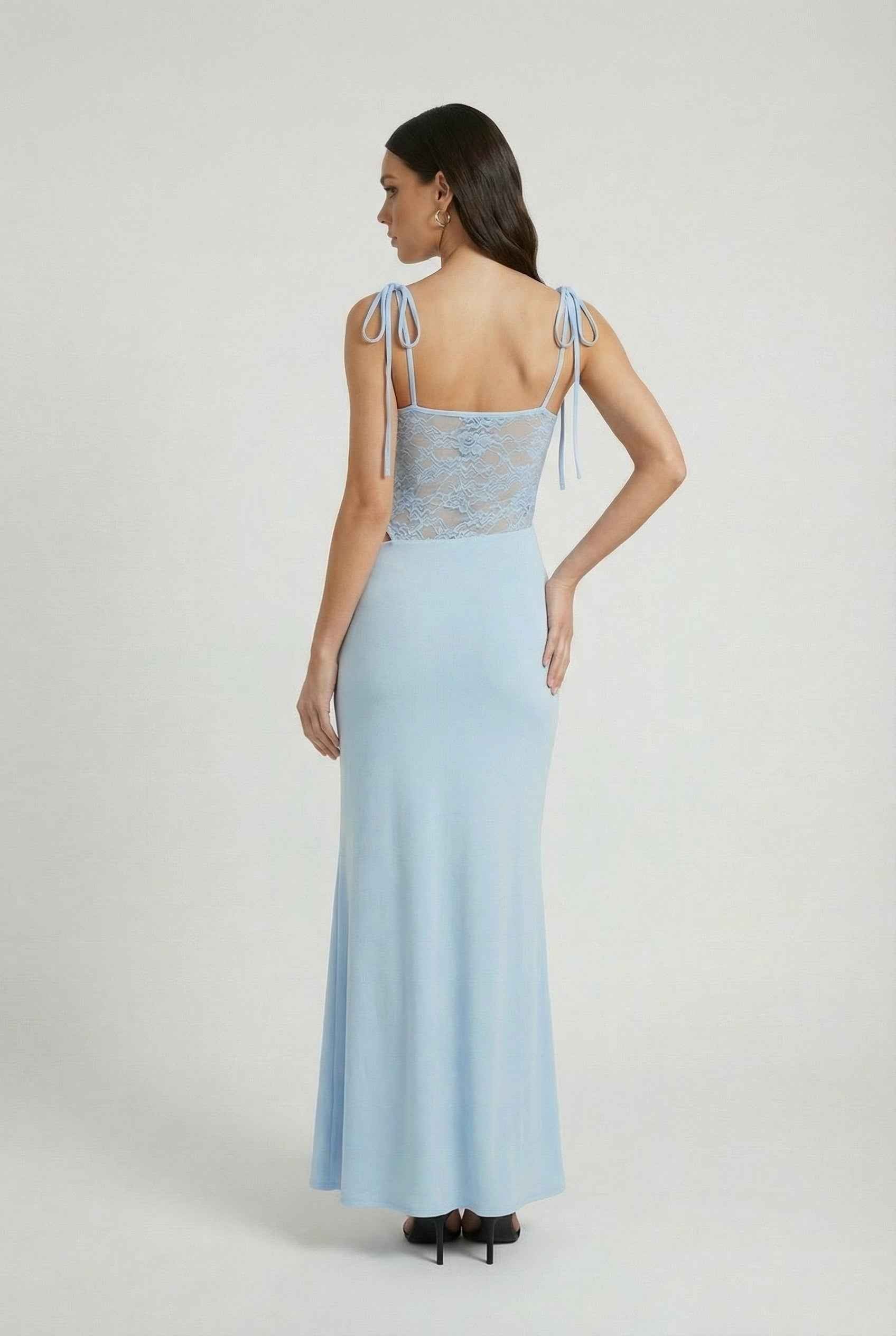 Women's Dresses : Women's Blue Aura Bodycon Stretch Knit Maxi Dress for Evening Wear in van Vanda Liamo