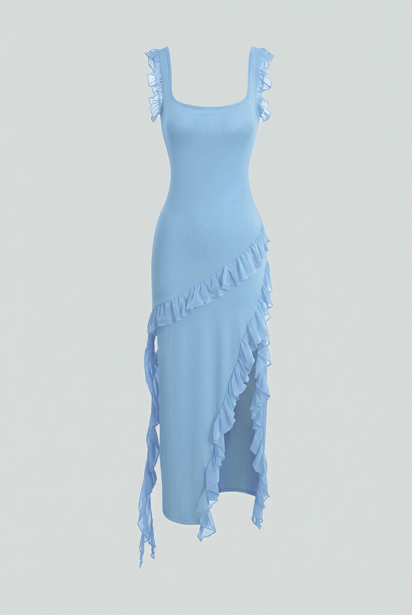 Women's Dresses : Women's Blue High Slit Maxi Evening Dress - Elegant & Formal Gown in Blue van Vanda Liamo