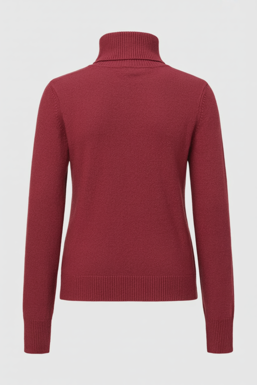 Women's Sweaters : Burgundy Fleece Lined Thermal Turtleneck Sweater in van Vanda Liamo