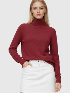 Burgundy Fleece Lined Thermal Turtleneck Sweater