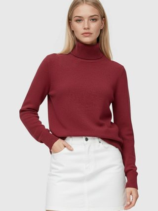 Burgundy Fleece Lined Thermal Turtleneck Sweater