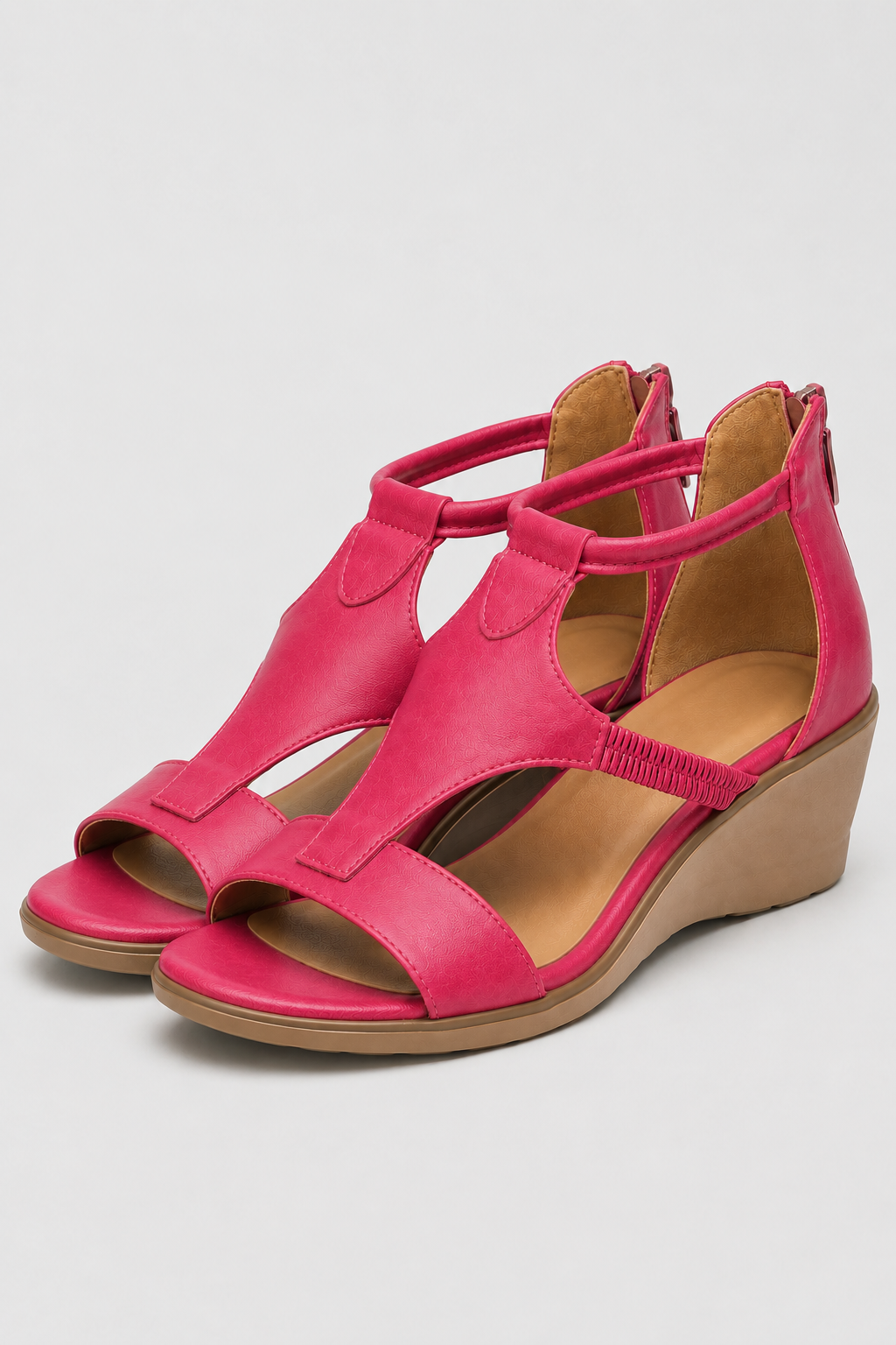Bright Pink Wedge Sandals – Vibrant Magenta T-Strap Open Toe Shoes
