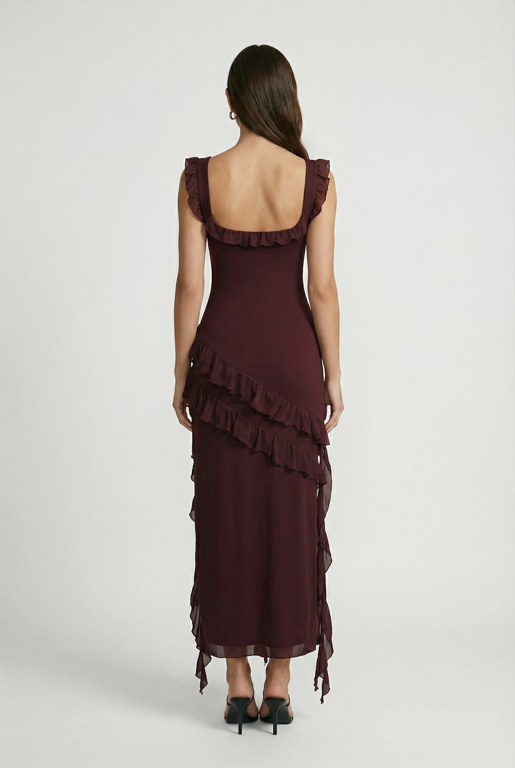 Women's Dresses : Brown Summer Maxi Dress - Sexy Open Back and High Slit in van Vanda Liamo