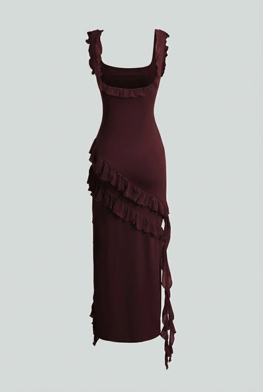 Women's Dresses : Brown Summer Maxi Dress - Sexy Open Back and High Slit in van Vanda Liamo