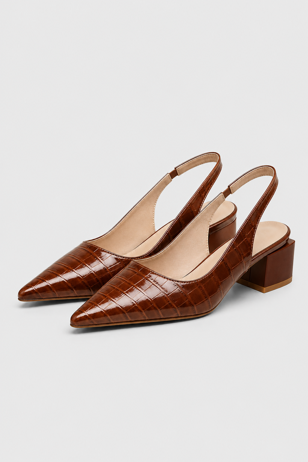 Shoes : Brown Low Heel Pumps – Pointed Toe Slingback Sandals in van Vandaliamo