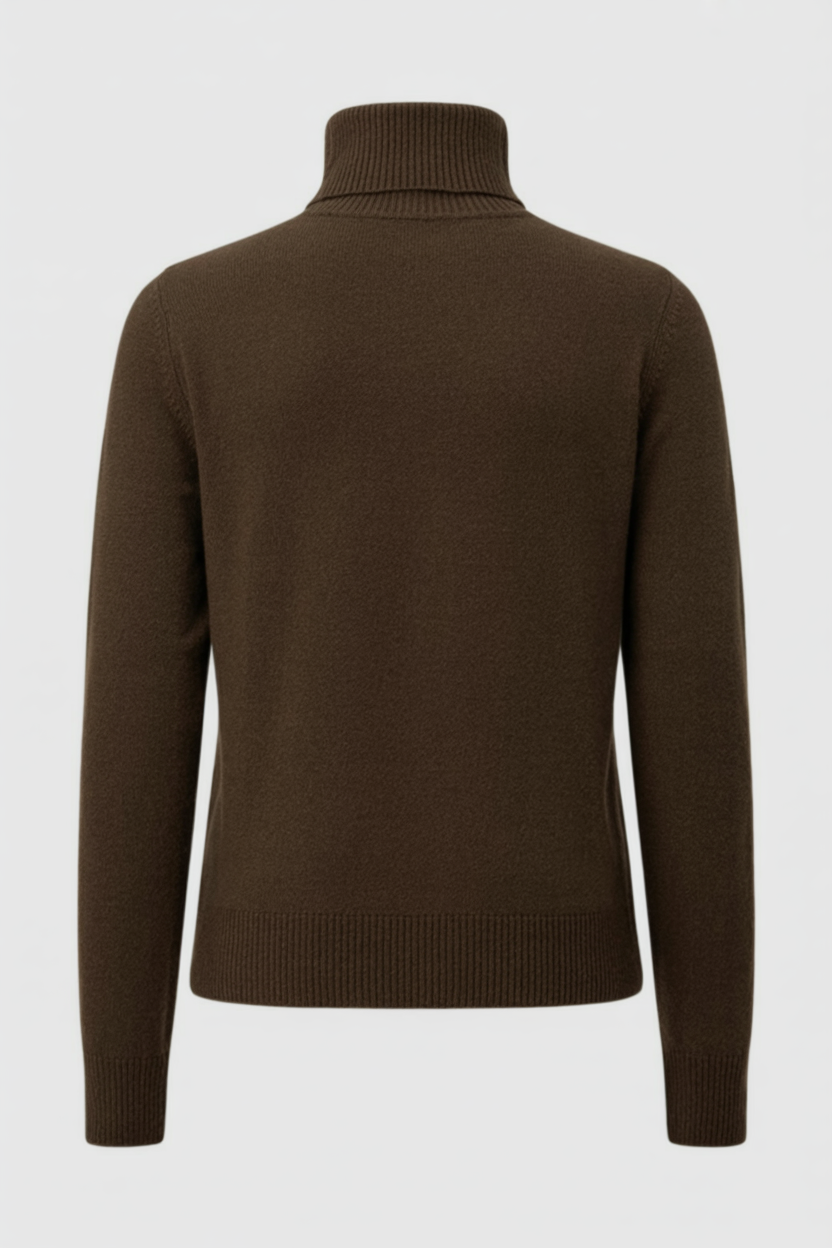 Women's Sweaters : Brown Fleece Lined Thermal Turtleneck Sweater in van Vanda Liamo