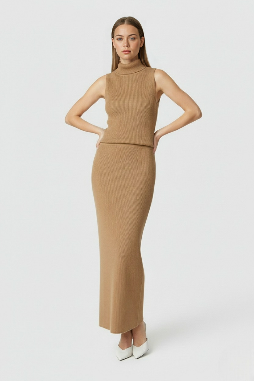 Women's Set : Women's Brown Knit Skirt & Top Set - High-Quality in van Vanda Liamo