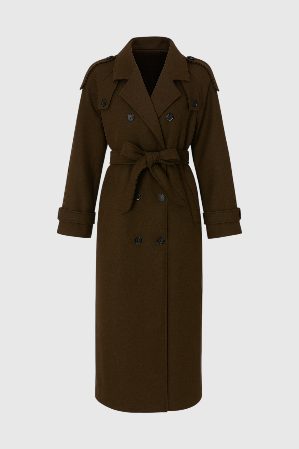 Coat : Women's Classic Long Brown Double-Breasted Trench Coat with Belt in Brown van Vanda Liamo