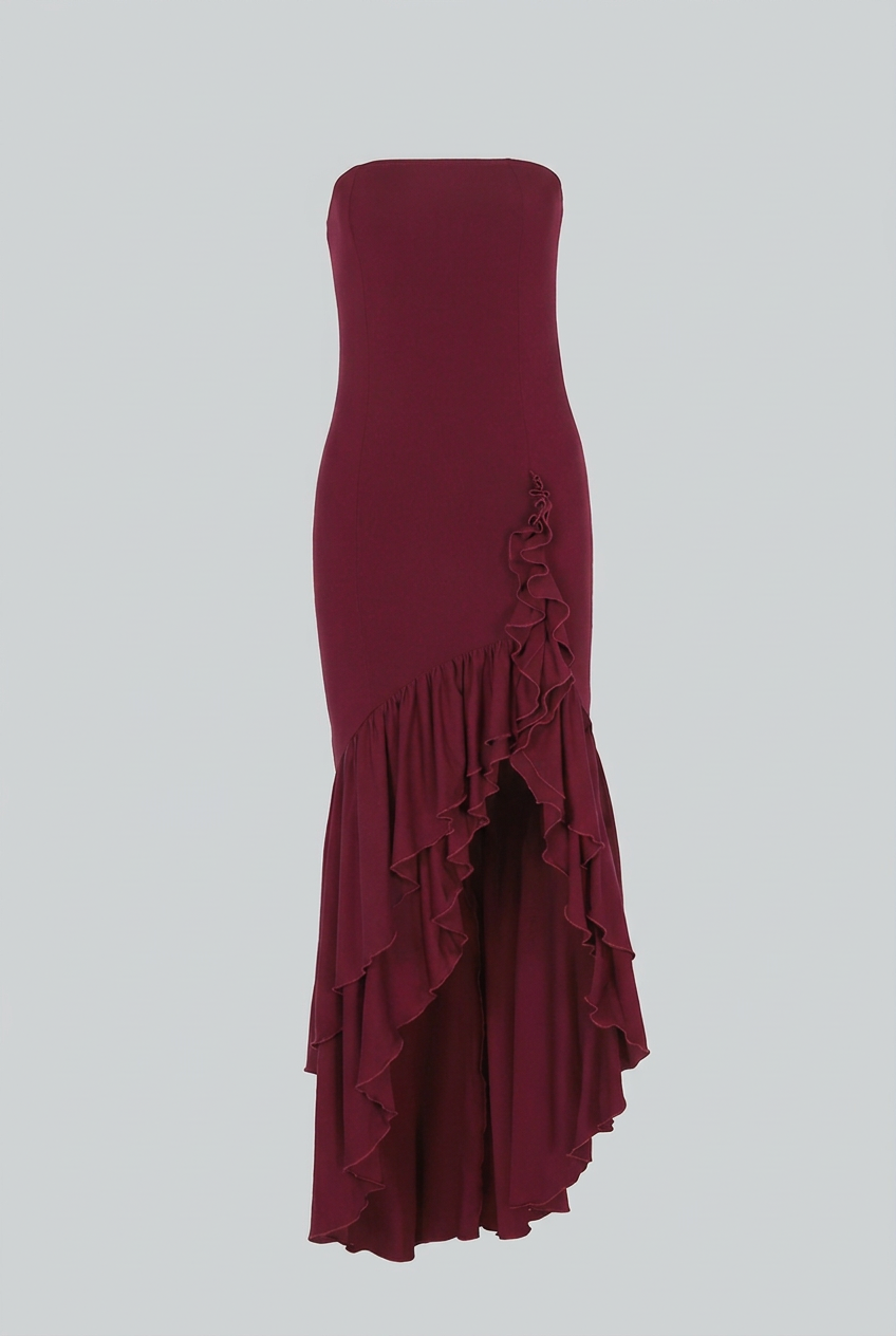 Women’s Dresses : Burgundy Strapless Maxi Dress for Women – Elegant Evening Dress in Burgundy van Vanda Liamo