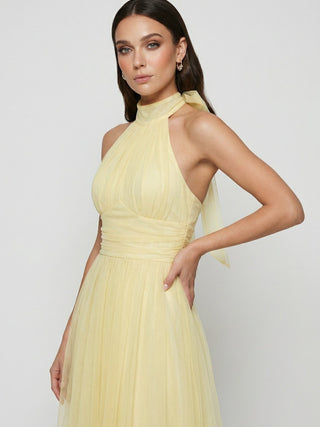 Women's Yellow High Neck Midi Dress - Elegant & Comfortable