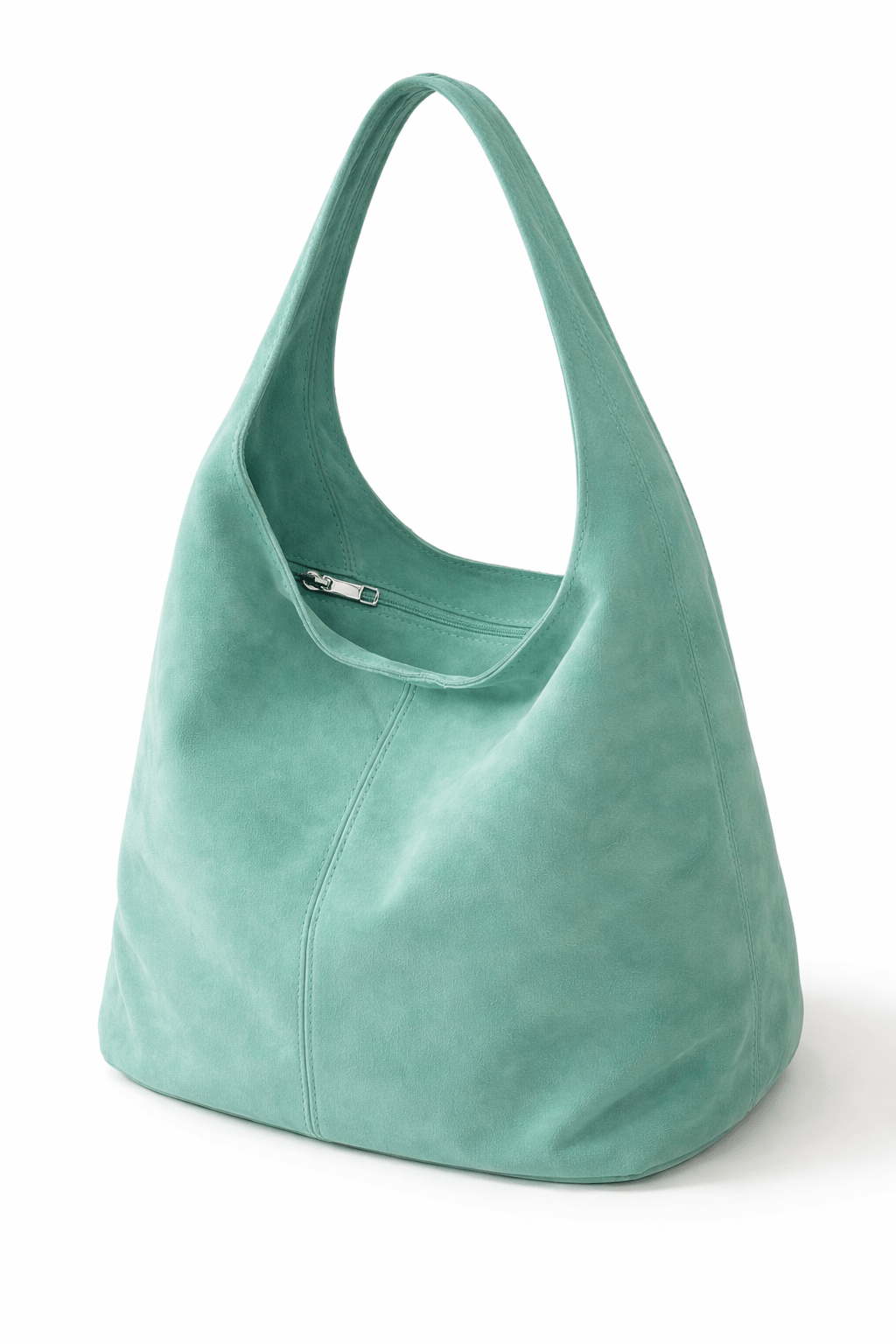 Bag : Suede Shopper Bag with Zip Closure in Mint van Vandaliamo