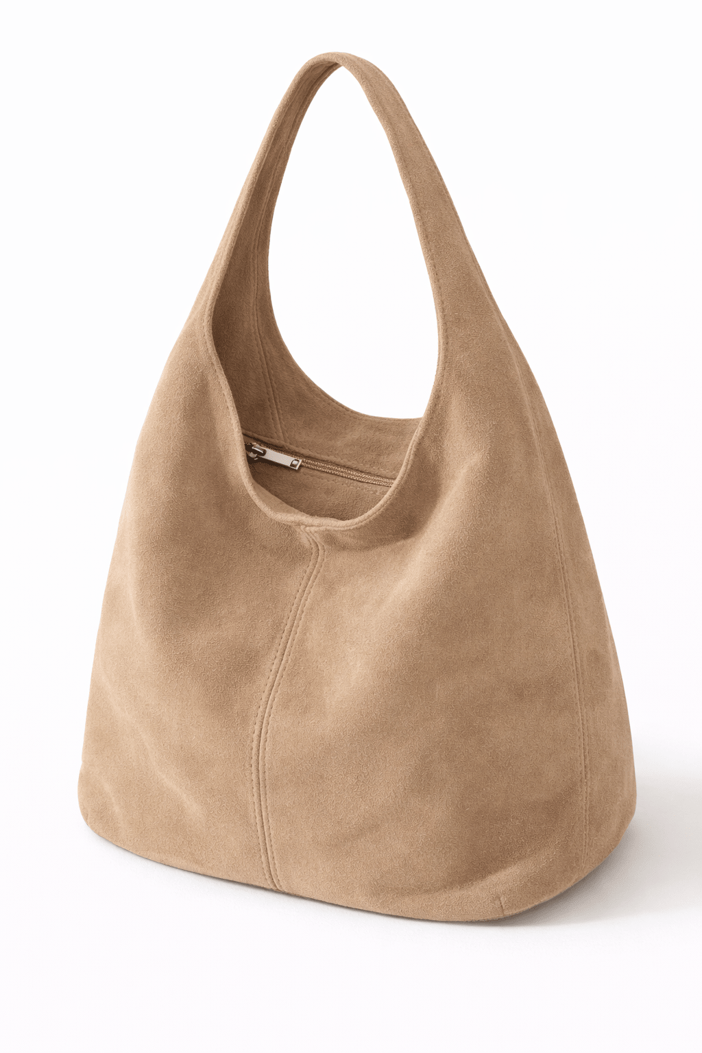 Bag : Suede Shopper Bag with Zip Closure in Beige van Vandaliamo