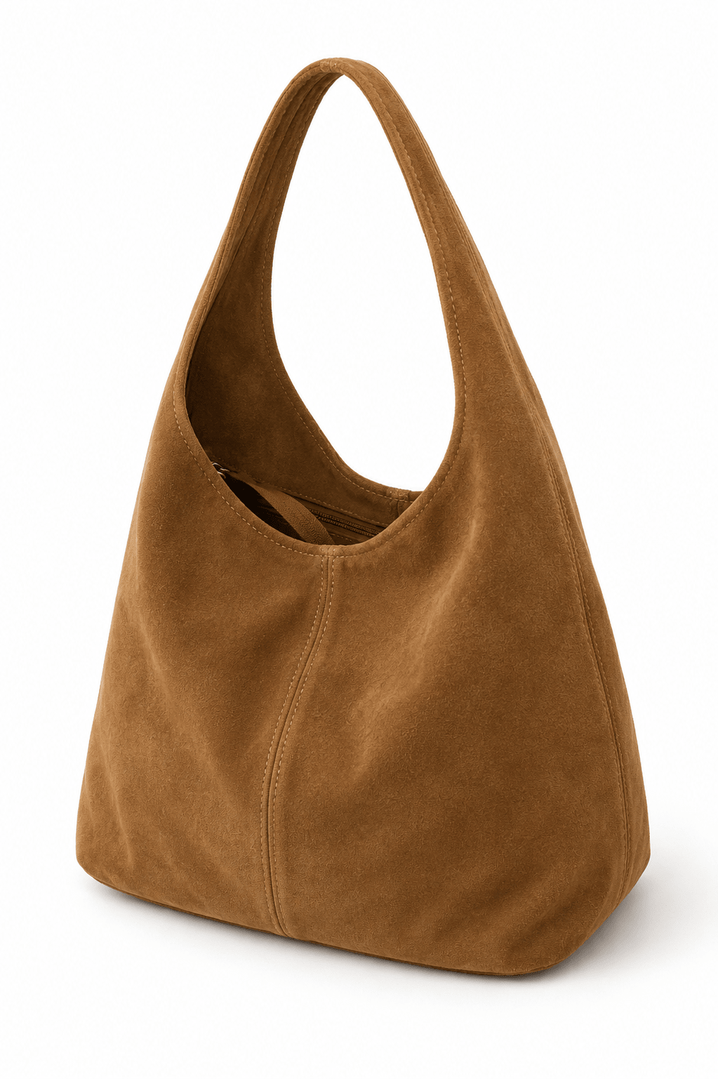 Bag : Suede Shopper Bag with Zip Closure in Camel van Vandaliamo
