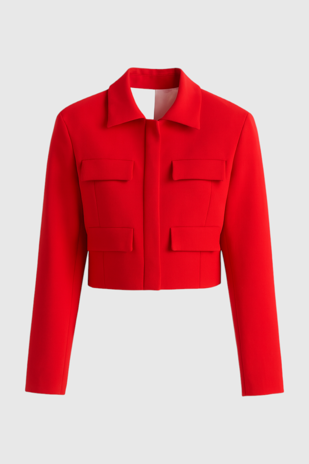 Jacket : Women's Red Cropped Denim Jacket - Classic Fit, Button-Front, Sizes S-XL in Red van Vanda Liamo