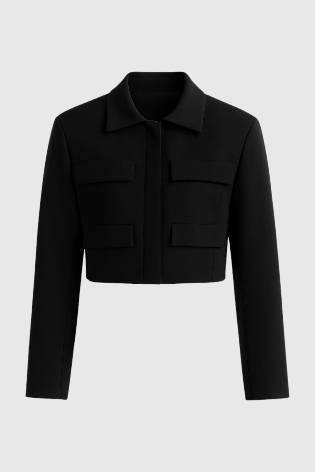 Jacket : Women's Black Cropped Denim Jacket with Button Front - Classic Style in Black van Vanda Liamo