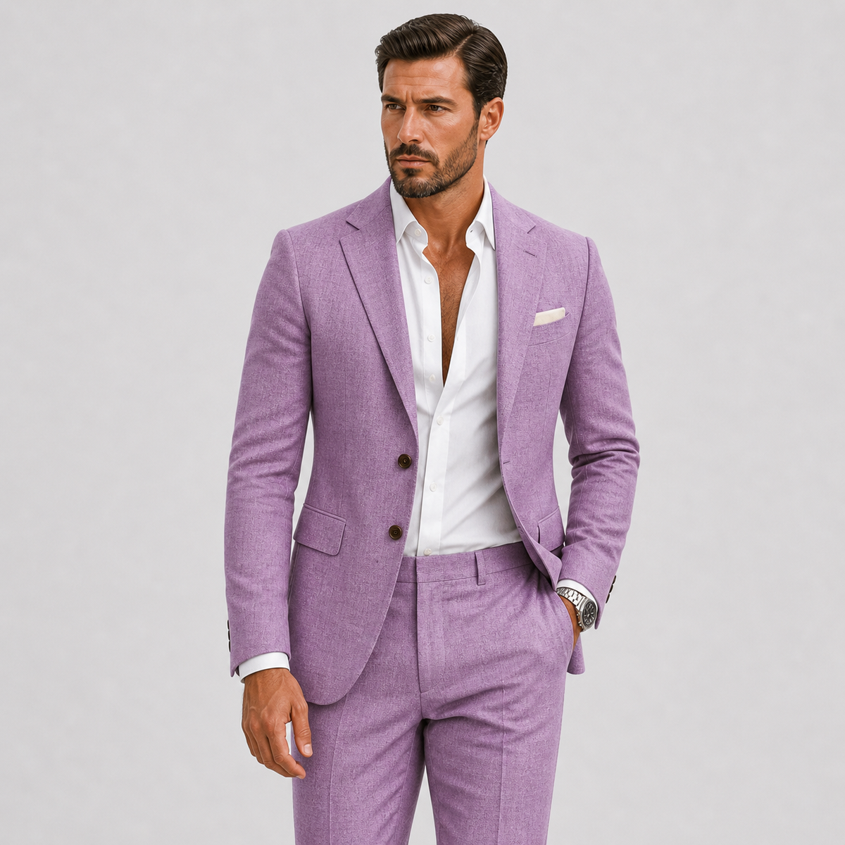 Suit : Men's 2-Piece Suit - Slim-Fit Polyester Blazer & Trousers Elegant in Lilac van Vanda Liamo