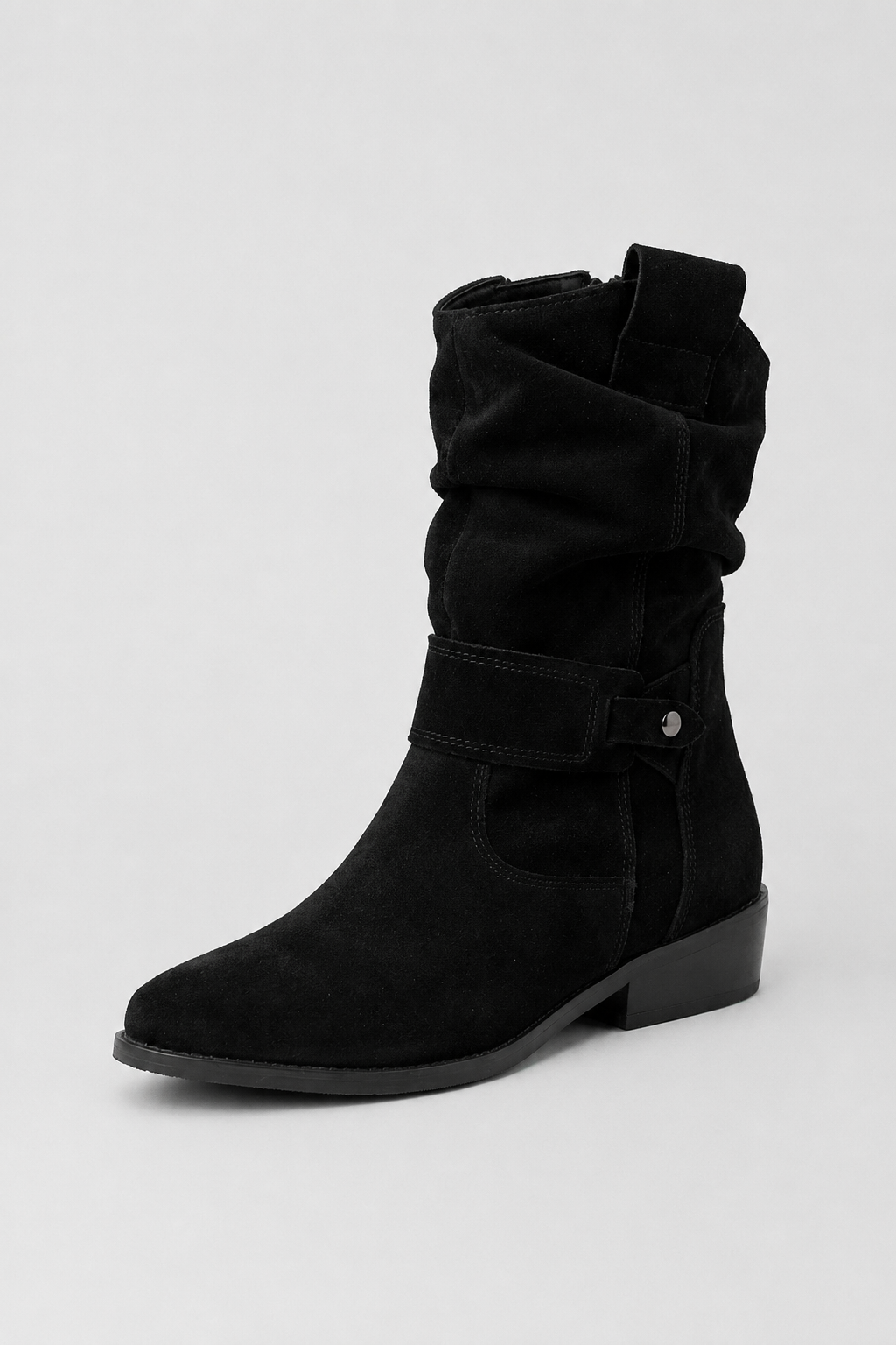Damen Schwarze Wildleder Retro Knöchelstiefel - Klassischer Blockabsatz & Seitenreißverschluss
